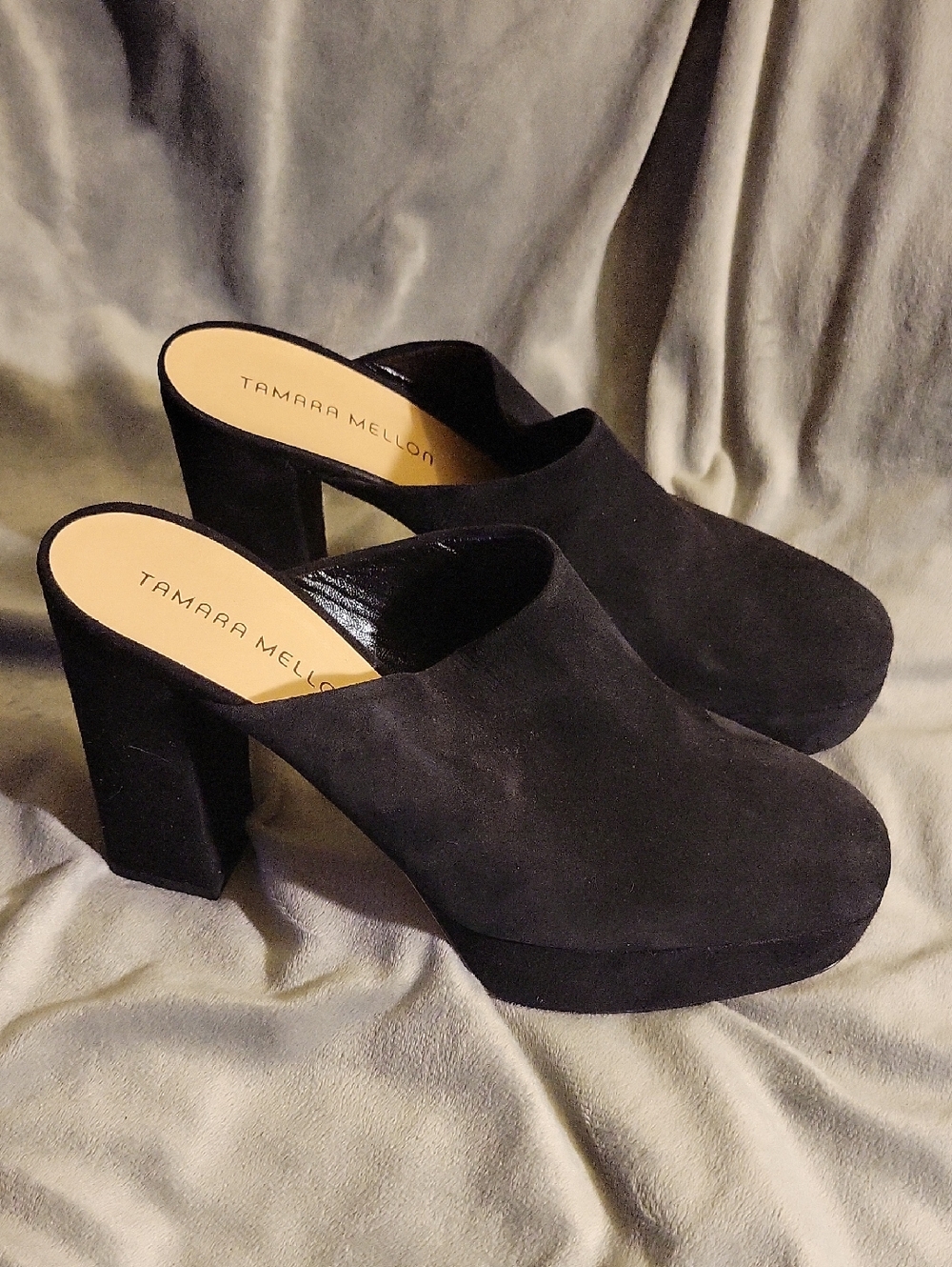 Tamara Mellon Black Suede Platform Mules
